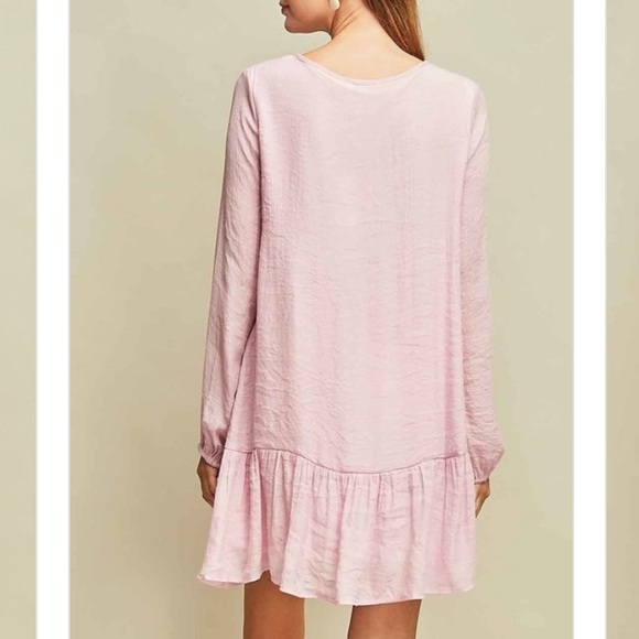 Entro Rose Pink Shift Dress Drop Waist Tassel Tie - Picture 5 of 8